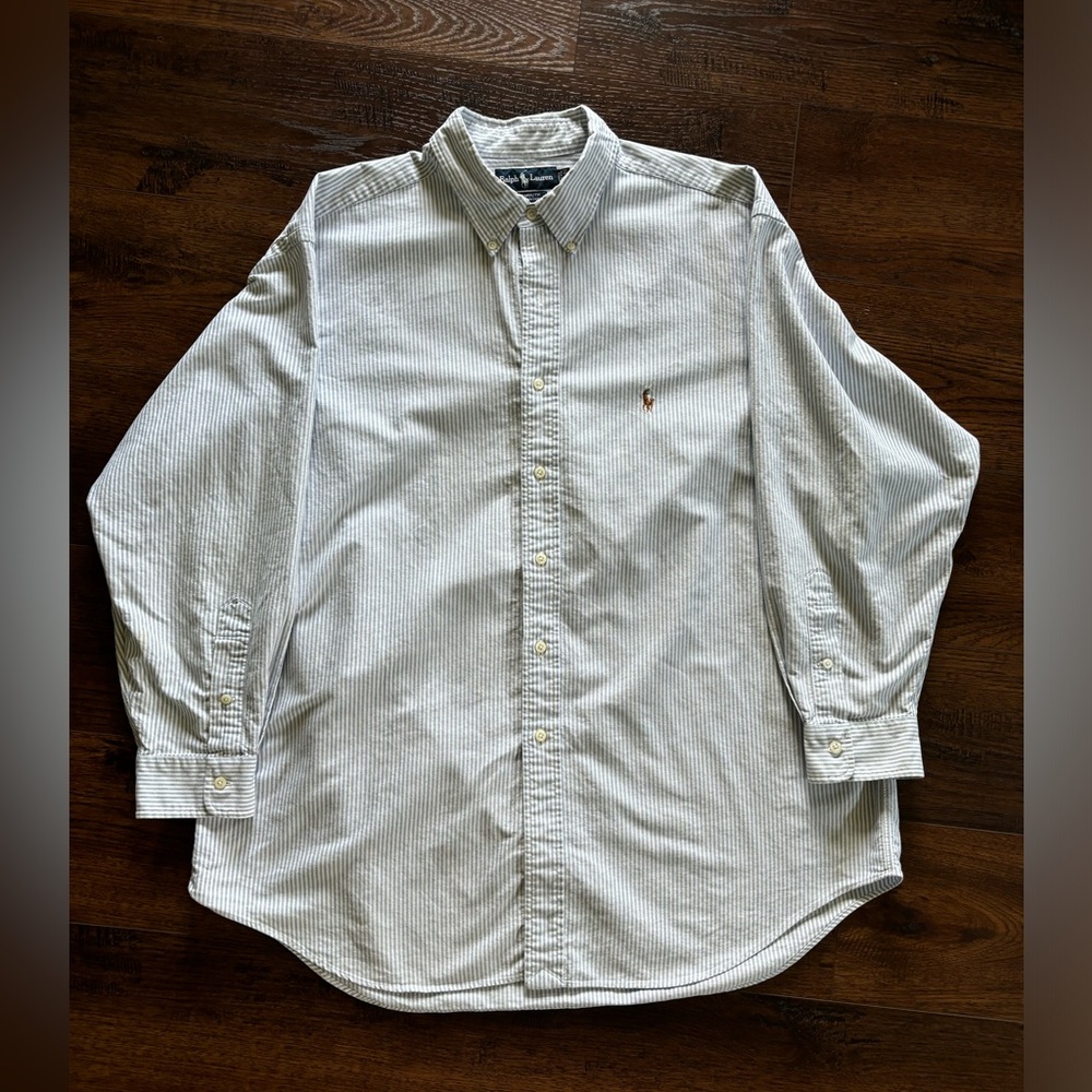 Ralph Lauren Shirt Mens 17.5  Button Down Long Sleeve Yarmouth Cotton Oxford